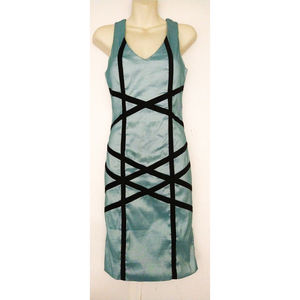 ROMEO & JULIET COUTURE Sleeveless Knee Length Dress Aqua Turquoise W/ Black SZ M